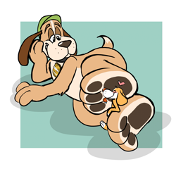 Size: 1919x1919 | Tagged: safe, artist:pawdoughnut, grandpaw mort barker (go dog. go!), canine, dog, mammal, anthro, dreamworks animation, go dog. go!, netflix, 1:1, beige body, beige fur, cute, duo, duo male, feet, giant, licking, licking foot, macro, macro/micro, male, males only, micro, paw pads, paws, size difference, tongue, tongue out, worship