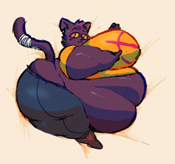 Size: 1071x1006 | Tagged: suggestive, artist:stallon, mae borowski (nitw), cat, feline, mammal, anthro, night in the woods, fat, female, obese, weight gain