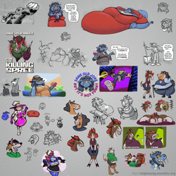 Size: 2560x2560 | Tagged: safe, artist:xinjinmeng, oc, oc:doctor holiday wednesday, oc:frostbyte the deer, oc:xinjinmeng, canine, cervid, coyote, deer, equine, horse, mammal, 2024, bbw, doodles, fat, hb renaissance, hyper, killing spree, morbidly obese, odds and sods, scraps, toybox
