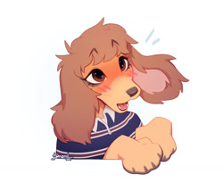 Size: 1280x1091 | Tagged: safe, artist:danomil, canine, dog, mammal, anthro, 2024, ambiguous gender, blushing, bust, clothes, cute, open mouth, shirt, topwear