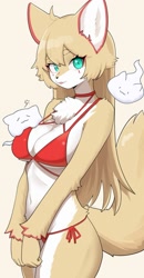 Size: 1039x2000 | Tagged: safe, artist:korfiorano, canine, fox, mammal, anthro, 2024, big breasts, bikini, blep, breasts, clothes, female, solo, solo female, swimsuit, tail, tongue, tongue out, wide hips