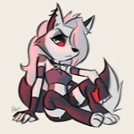 Size: 2048x2048 | Tagged: safe, artist:advosart, loona (vivzmind), canine, fictional species, hellhound, mammal, anthro, digitigrade anthro, hazbin hotel, helluva boss, 2022, bottomwear, breasts, cell phone, clothes, colored sclera, crop top, digital art, ears, eyelashes, female, fingerless gloves, fur, gloves, hair, hair over one eye, legwear, phone, red sclera, shorts, simple background, smartphone, solo, solo female, stockings, tail, thighs, topwear, unamused, white background, wide hips