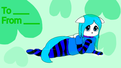 Size: 1366x768 | Tagged: safe, artist:coolgear10, oc, oc only, oc:belle (equustale), equine, fictional species, mammal, pegasus, pony, anthro, friendship is magic, hasbro, my little pony, undertale, blue eyes, blue hair, clothes, cute, ears, equustale, female, fur, hair, hairclip, heart, jewelry, legwear, necklace, pretty, shy, solo, solo female, striped clothes, striped legwear, tail, text, wingding eyes, wings