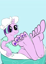 Size: 2700x3800 | Tagged: suggestive, artist:weirdo6264, starlight glimmer (mlp), equine, fictional species, mammal, pony, unicorn, anthro, plantigrade anthro, friendship is magic, hasbro, my little pony, anthrofied, bath, bubbles, feet up, female, fetish, foot fetish, foot focus, mare, soles, solo, solo female, toes