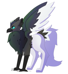Size: 997x1080 | Tagged: safe, bird, canine, mammal, wolf, claw, feather, fur, gryph, paws, quad, tail, talon, wings