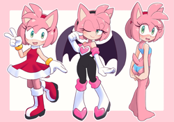Size: 1447x1020 | Tagged: safe, artist:unousaya, amy rose (sonic), hedgehog, mammal, anthro, plantigrade anthro, sega, sonic the hedgehog (series), 2024, belly button, bikini, black nose, boots, bottomwear, breasts, butt, clothes, digital art, dress, ears, eyelashes, fake wings, female, footwear, fur, hair, looking at you, looking back, looking back at you, picture-in-picture, rear view, shoes, sideboob, solo, solo female, swimsuit, tail, thighs, wide hips