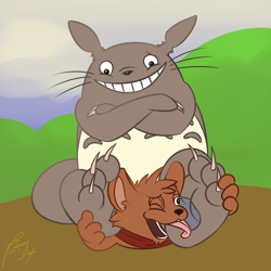 Size: 1280x1280 | Tagged: suggestive, artist:benj24, totoro (my neighbor totoro), big cat, feline, lion, mammal, my neighbor totoro, studio ghibli, 1:1, crossed arms, dominant, feet, fetish, foot fetish, foot focus, foot slave, foot worship, humiliation, licking, licking foot, male, sharp nails, smiling, soles, submissive, submissive male, toes, tongue, tongue out