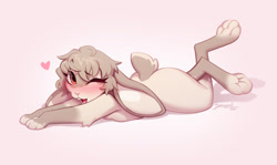 Size: 1280x763 | Tagged: safe, artist:danomil, lagomorph, mammal, rabbit, anthro, blushing, butt, female, lying down, one eye closed, solo, solo female, wide hips