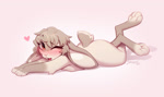 Size: 1280x763 | Tagged: safe, artist:danomil, lagomorph, mammal, rabbit, anthro, 2024, blushing, butt, female, lying down, one eye closed, open mouth, solo, solo female, wide hips
