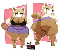 Size: 3192x2624 | Tagged: suggestive, artist:ss2sonic, haida (aggretsuko), retsuko (aggretsuko), retsuko's mother (aggretsuko), hyena, mammal, red panda, anthro, aggretsuko, sanrio, 2024, big breasts, big butt, breasts, butt, female, male, mature, mature female, wide hips