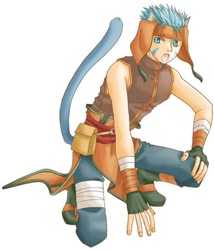 Size: 385x450 | Tagged: safe, artist:葉, ranulf (fire emblem), animal humanoid, cat, feline, fictional species, laguz, mammal, humanoid, fire emblem, nintendo, 2007, cat ears, cat tail, male, solo, solo male