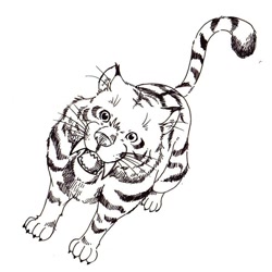 Size: 600x600 | Tagged: safe, artist:アジャパー, big cat, feline, mammal, tiger, feral, 2007, ambiguous gender, solo, solo ambiguous