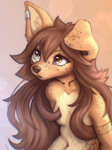 Size: 1659x2220 | Tagged: safe, artist:yshanii, oc, oc:apogee (tinygaypirate), canine, dog, mammal, anthro, breasts, female, freckles, godiva hair, hair, long hair, nudity, small breasts, solo, solo female, strategically covered