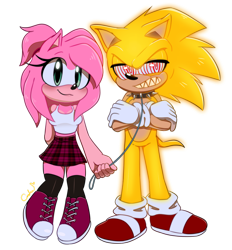 Size: 1300x1400 | Tagged: safe, artist:reinadecorazonez, amy rose (sonic), sonic the hedgehog (sonic), hedgehog, mammal, sega, sonic the comic, sonic the hedgehog (series), 2022, male/female, shipping, sonamy (sonic), super sonic, super sonic (fleetway)