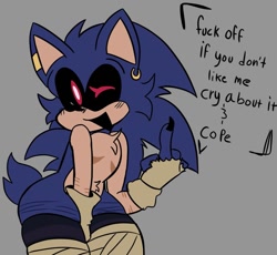 Size: 1073x986 | Tagged: suggestive, artist:ariiluluu, sonic the hedgehog (sonic), hedgehog, mammal, sega, sonic the hedgehog (series), 2023, ambiguous gender, fingers, middle finger, scar, solo, solo ambiguous, top surgery scars, vulgar