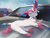 Size: 850x647 | Tagged: safe, artist:cco00oo, eeveelution, fictional species, mammal, sylveon, feral, nintendo, pokémon, ambiguous gender, behaving like a cat, car, eyes closed, lying down, on side, outdoors, paw pads, paws, smiling, solo, solo ambiguous, vehicle