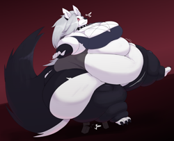 Size: 2130x1730 | Tagged: suggestive, artist:shweetmagnet, loona (vivzmind), canine, fictional species, hellhound, mammal, anthro, hazbin hotel, helluva boss, fat, female, hyper, morbidly obese, weight gain