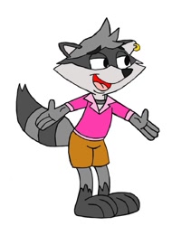 Size: 845x1000 | Tagged: safe, artist:islandboynathaniel, mammal, procyonid, raccoon, anthro, ear piercing, earring, male, piercing, renaldo the raccoon (looniversity), simple background, solo, white background
