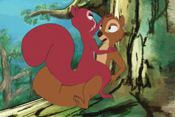 Size: 650x433 | Tagged: safe, artist:bizymouse, hazel (the sword in the stone), mammal, rodent, squirrel, feral, disney, the sword in the stone (1963), animated, arthur pendragon (the sword in the stone), chest fluff, cuddling, duo, female, feral/feral, fluff, fur, gif, hug, male, male/female, outdoors, smiling, straddling, tail