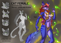 Size: 1280x905 | Tagged: safe, artist:alanscampos, cat, feline, mammal, anthro, digitigrade anthro, 2021, belly button, bikini, black nose, breasts, clothes, digital art, ears, eyelashes, female, fluff, fur, hair, looking at you, neck fluff, reference sheet, solo, solo female, swimsuit, tail, thighs, wide hips