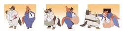 Size: 4096x1024 | Tagged: suggestive, artist:hakunatatas, diane foxington (the bad guys), mr. wolf (the bad guys), canine, fox, mammal, wolf, anthro, dreamworks animation, the bad guys, female, male, weight gain