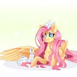 Size: 2049x2049 | Tagged: safe, artist:wolfythewolf555, fluttershy (mlp), arthropod, butterfly, equine, fictional species, insect, lagomorph, mammal, pegasus, pony, rabbit, friendship is magic, hasbro, my little pony, animal, female, high res, mare
