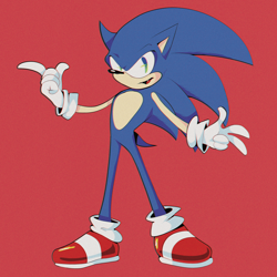 Size: 2264x2264 | Tagged: safe, artist:nanobutts, sonic the hedgehog (sonic), hedgehog, mammal, sega, sonic the hedgehog (series), 1:1, 2019, blue body, blue fur, clothes, footwear, full body, fur, gloves, green eyes, high res, looking at you, male, open mouth, open smile, shoes, simple background, smiling, solo, solo male, tail