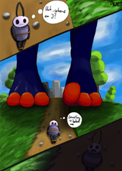 Size: 914x1280 | Tagged: suggestive, artist:pkmgx, arthropod, cinderace, fictional species, hollow knight, nintendo, pokémon, abuse, ambiguous gender, big feet, crush fetish, crushing, degradation, dominant, fetish, foot fetish, foot focus, humiliation, imminent death, macro, micro, nonconsensual, scared, starter pokémon, stomping, submissive, text, tied up, toes, trampling