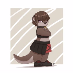 Size: 2500x2500 | Tagged: safe, artist:louart, mammal, mustelid, otter, anthro, bottomwear, clothes, female, footwear, goth, shoes, skirt, solo, solo female, tail, thick thighs, thighs, topwear, wide hips