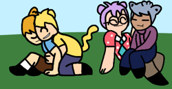 Size: 414x216 | Tagged: safe, bear, human, mammal, humanoid, nick jr., nickelodeon, wow! wow! wubbzy!, base used, blue gray hair, crossover, crossover shipping, cute, gerbil, gold hair, grin, hair, love, male, male/male, pbs kids, purple hair, shipping, starz, tail, walden (wow! wow! wubbzy!), wallik, wombat, work it out wombats!, wubbzy (wow! wow! wubbzy!), wubzeke, yellow hair