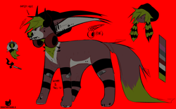 Size: 2184x1364 | Tagged: safe, artist:deathstare.s, oc, oc only, canine, mammal, feral, ambiguous gender, beanie, brown body, brown fur, clothes, colored tongue, fur, green nose, green tongue, hat, headwear, punk, red background, simple background, solo, tongue