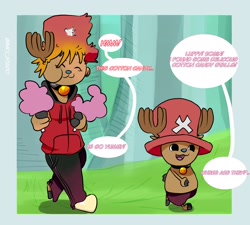 Size: 2048x1842 | Tagged: safe, artist:inky_star0, tony tony chopper (one piece), cervid, deer, mammal, reindeer, one piece, human to anthro, male, transformation