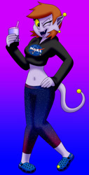 Size: 827x1626 | Tagged: safe, artist:jimenopolix, oc, oc:zodie (epicfrick), alien, fictional species, belly button, black hoodie, boba tea, clothes, crocs, crop top, cropped hoodie, female, hair, hand on hip, hoodie, midriff, orange hair, short hair, solo, solo female, topwear