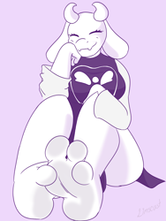 Size: 3000x4000 | Tagged: suggestive, artist:limscast, toriel (undertale), bovid, goat, mammal, undertale, breasts, cute, female, fetish, foot fetish, foot focus, foot pov, legs, smiling, soles, toes