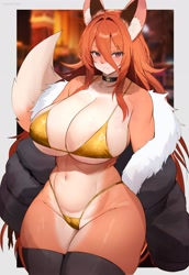 Size: 1788x2594 | Tagged: suggestive, artist:kakuteki11029, canine, fox, mammal, anthro, 2024, breasts, cameltoe, female, huge breasts, open jacket, solo, solo female, tail, thick thighs, thighs, wide hips