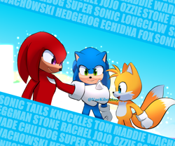 Size: 1024x854 | Tagged: safe, artist:vaekibouiny, knuckles the echidna (sonic), miles "tails" prower (sonic), sonic the hedgehog (sonic), echidna, mammal, monotreme, sega, sonic the hedgehog (series), sonic the hedgehog movie, male, males only, trio, trio male