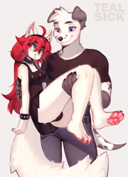 Size: 900x1248 | Tagged: suggestive, artist:blizart, oc, oc only, oc x oc, canine, cat, dog, feline, mammal, anthro, digitigrade anthro, 2024, anthro/anthro, bottomwear, breasts, cameltoe, clothes, commission, digital art, dress, duo, duo male and female, ears, eyelashes, female, fur, hair, lifting, male, male/female, panties, shipping, simple background, tail, thighs, underwear, white background, wide hips