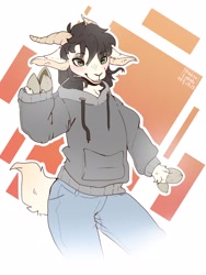 Size: 1536x2048 | Tagged: safe, artist:patoolalah, bovid, goat, mammal, anthro, ambiguous gender, clothes, hoodie, horns, jeans, pants, tail, topwear