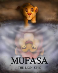 Size: 1048x1310 | Tagged: safe, artist:tami_chom, mufasa (the lion king), big cat, feline, lion, mammal, feral, disney, the lion king, cub, grass, male, puddle, reflection, solo, water, young, younger