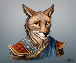 Size: 803x665 | Tagged: safe, artist:titus weiss, canine, coyote, mammal, anthro, 2019, bust, clothes, portrait, solo