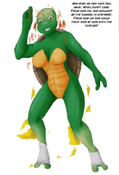 Size: 650x952 | Tagged: dead source, safe, artist:arania, part of a set, april o'neil (tmnt), reptile, turtle, teenage mutant ninja turtles, female, hair loss, human to anthro, transformation