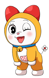Size: 2700x4300 | Tagged: artist needed, suggestive, dorami (doraemon), cat, feline, mammal, doraemon (series), anime, anime eyes, blushing, bow, digital art, eyelashes, fanart, female, flower, hands on knees, hands on legs, kneeling, looking at you, one eye closed, open mouth, pink nose, pixiv, plant, pocket, ribbon, robot cat, simple background, smiling, smiling at viewer, smiling at you, solo, solo female, suggestive gesture, tail, tongue, tongue out, transparent background, white face, winking, yellow body