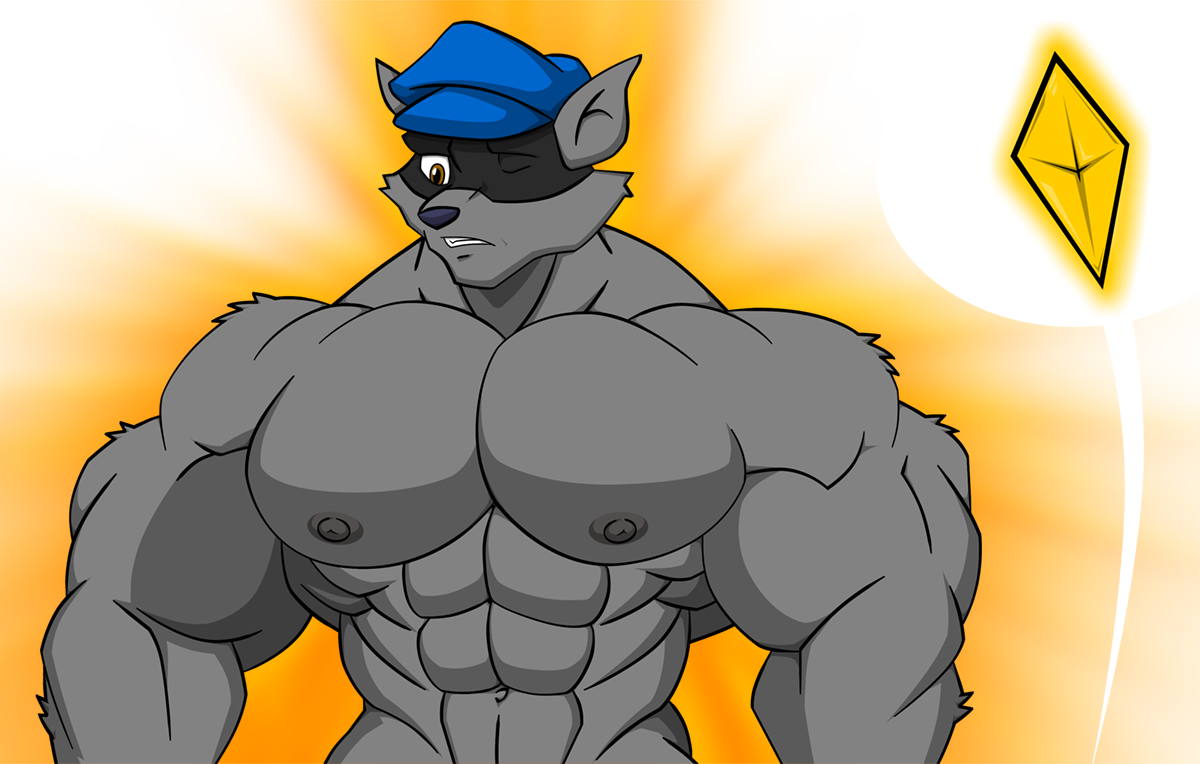 133215 - suggestive, artist:wolfoxokamichan, sly cooper (sly cooper),  mammal, procyonid, raccoon, anthro, sly cooper (series), 2021, abs, after  transformation, belly button, black nose, clothes, digital art, ears, erect  nipples, fur, gem, hat,