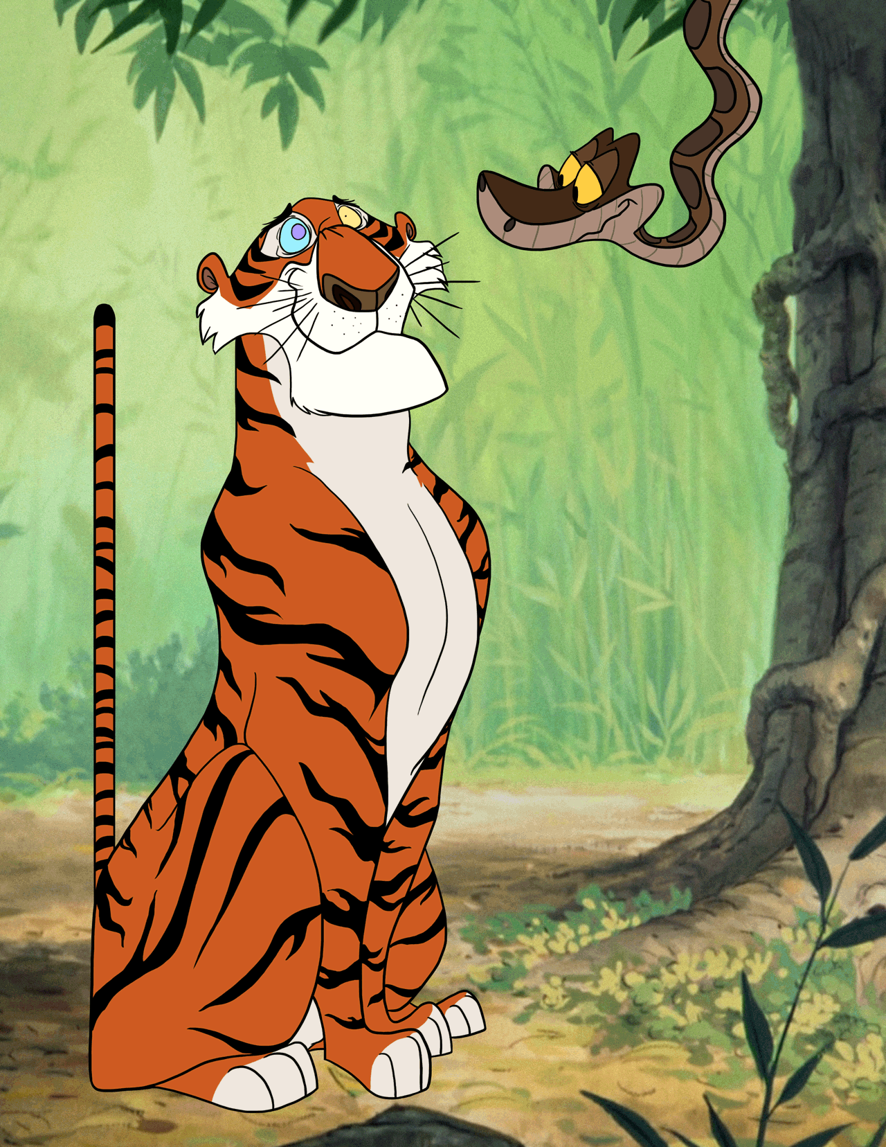 88405 - safe, artist:edtertainerd, kaa (the jungle book), shere khan (the  jungle book), big cat, feline, mammal, reptile, snake, tiger, feral,  disney, the jungle book, animated, duo, duo male, gif, hypnosis, male,