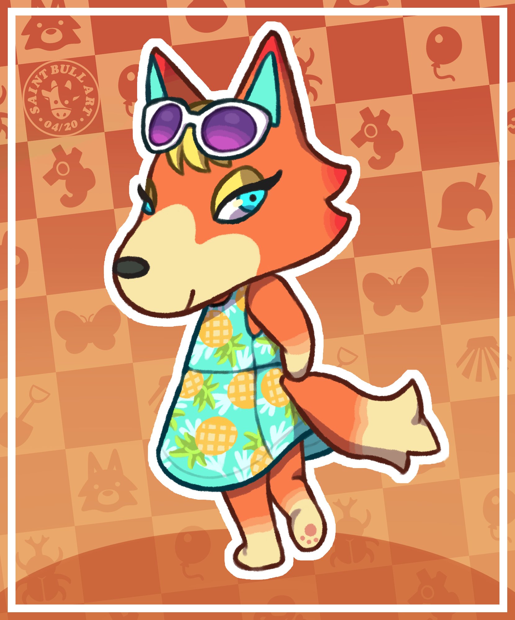 163128 - safe, artist:saintbull, part of a set, audie (animal crossing),  canine, mammal, wolf, anthro, animal crossing, animal crossing: new  horizons, nintendo, female, glasses, glasses on head, paw pads, paws, solo,  solo