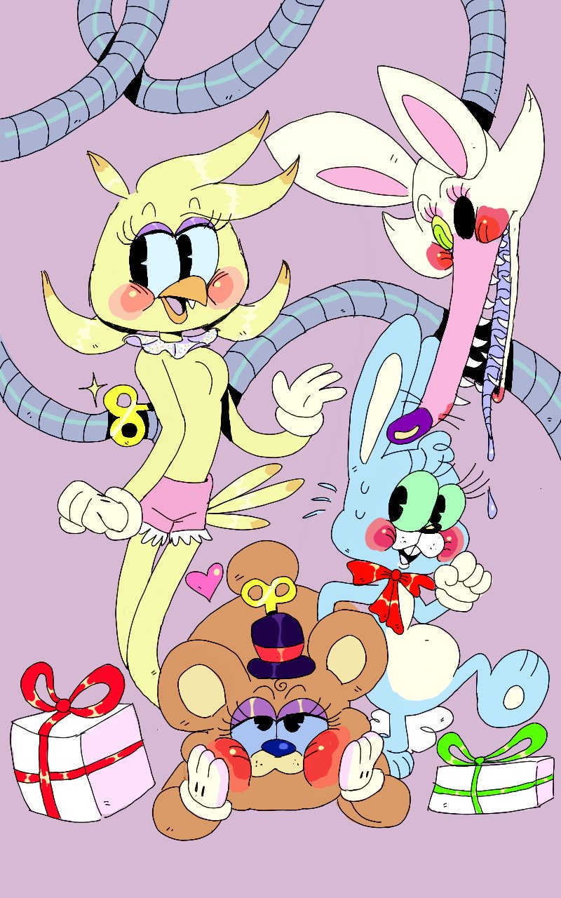 Toy Bonnie, Toy Freddy, and Toy Chica as wolves