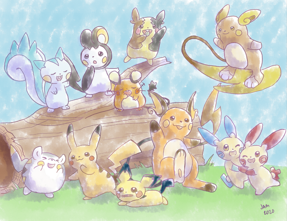 #370630 - safe, artist:jammerlea, alolan raichu, dedenne, emolga ...